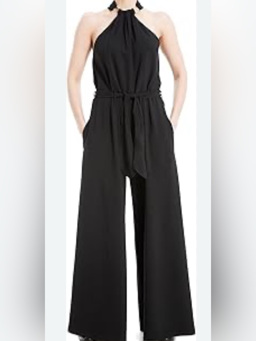 Max Studio Jumpsuit Black Wide Leg Halter High Neck Cut Out Upper Back XS